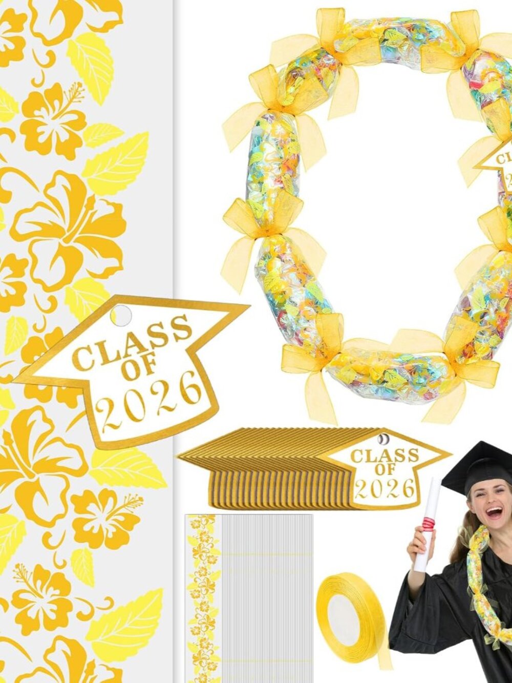 24 Set Candy Lei Tubing Graduation Money Lei Making Kit Class of 2026 Hawaiian C